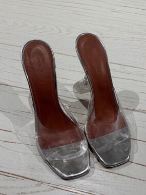Amina Muaddi Clear PVC Mule with Silver Trim